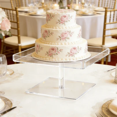 Vassoio per dolci a doppio strato in acrilico trasparente, portacake, per posizionare cupcake e mousse, con design stabile e anti-ribaltamento, adatto per San Valentino, feste di compleanno, Ramadan