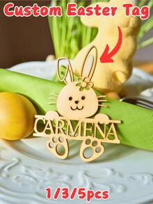 Personalized Wooden Easter Bunny Place Cards + Custom Text Customizable Easter Table Setting Name Cards For Family Easter Brunch, Holiday Dinner Parties, Church Easter Events, Wedding Receptions, Baby Showers - Conventional - View 1