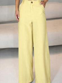Elegant Women's Wide-Leg Trousers With Pockets. - Màu vàng - Xem 1