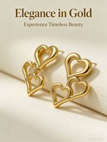 不锈钢镂空心形拼接耳环，镀金耳钉，复古优雅风格，送给女士和女孩的礼物 - 彩色 - 查看 1