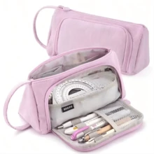 1 pieza Nuevo estuche de lápices/bolsa de almacenamiento diario de gran capacidad y multifuncional con diseño minimalista de triángulo a cuadros para estudiantes - Multicolor - Ver 11