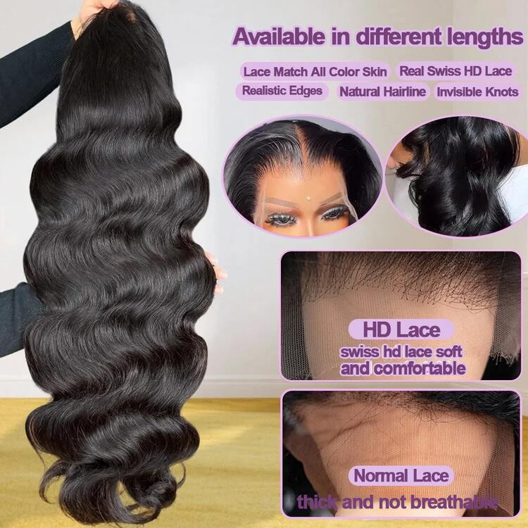 200% Density 28 Inch 13x4 HD Transparent Lace Front Long Hair Wigs And 5*5 Lace Closure Wig Pre Plucked Hairline Wigs 28 Inch Body Wave Human Blended Hair Wig Women's Fashion Wig Suitable For Daily Wear Or Gatherings - Natural & Black - View 7