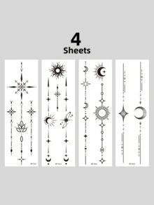 4张防水仿真纹身贴纸，太阳、月亮、星星图案，持久逼真，适用于背部、音乐节、派对、舞会等场合，可用于手臂、背部、颈部和腰部等部位。 - 黑色 - 查看 7