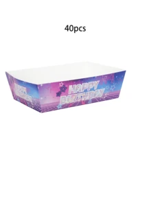 20pcs/40pcs/60pcs Gradient Purple Kpop Happy Birthday Paper Food Boats Disposable Singer Star Paper Food Tray Disposable Serving Tray Cardboard Hot Dog Holder For Burgers Fries Sandwiches Picnic Girl Party Supplies - Multicolor - View 9