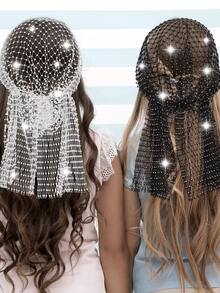 女士闪亮水钻派对头饰，网状设计，无需电源 - 适合夜店、锐舞派对、化装舞会等场合 - 展现女性魅力 - 佩戴方便，持久闪亮，节日头饰 - 彩色 - 查看 4