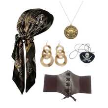 6 pièces Ensemble d'accessoires de costume de pirate : bandana, ceinture, collier, cache-œil, bagues. Essentiel pour les femmes pour une fête à thème pirate, un bal masqué, une tenue de fête, des accessoires de costume de carnaval - Multicolore - Voir 14