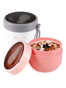 Oatmeal Cup With Lid And Plastic Spoon Portable Plastic Yogurt Cup, Also Suitable For Oatmeal, Milk, Fruit Salad, Lunch Items And Soup - Multicolor - View 9