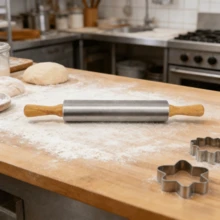 1pc Stainless Steel Rolling Pin - Heavy Duty Classic Pasta Dough Roller For Pasta, Pizza, Cookies And Pastries - Silver - View 1