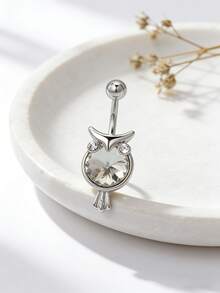 1pc Fashionable Owl Navel Ring, Women's Body Piercing Jewelry Suitable For Casual, Beach, Party Outfits - Silver - View 2