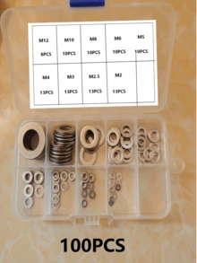 1 Box Of Flat Washers, Screws And Bolts With Flat Washers, 100pcs/200pcs Metal Washer Set, Suitable For Various Small, Medium And Large Hardware Washers In Home And Industry - A - View 9