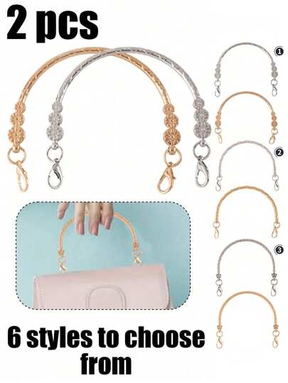 2个金属钱包提手 - 耐用合金手拿包替换带，带装饰头，适用于DIY手提包制作和钱包制作 | 优雅的金/银合金带，3种时尚设计 | 非常适合钱包维修、手提包改造、皮革工艺项目 | 时尚设计师、工艺爱好者和小企业主的优质DIY配件