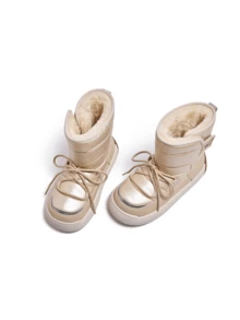 CAMEL CROWN Women's Winter Thick-Soled Snow Boots Plus Velvet Thickened Outdoor Warm Mid-Tube Cotton Shoes - Apricot - View 2