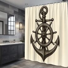 Nautical Anchor Shower Curtain - Vintage Marine Decor - White - View 5