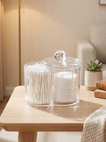 3M Cotton Swab Dispenser Jar, Pharmacy Style Bathroom Organizer - Transparent Plastic Jar For Cotton Swabs, Cotton Balls, Makeup Pads - Multicolor - View 7