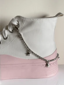 1 pieza Cadena de zapato con colgante de estrella de cristal brillante, accesorio de zapato versátil y de moda - Plateado - Ver 2