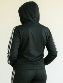 Women's Windbreaker Tactel Gym Jacket With Zipper And Hood - Black and White - View 2