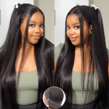 ZHENDEFA 隐形绑带360°仿真肌肤高清透明蕾丝前额假发，200密度直发蕾丝前额假发，隐形绑带预拔毛抽绳360°无胶假发，真人发，女士适用 - SNatural - 查看 4