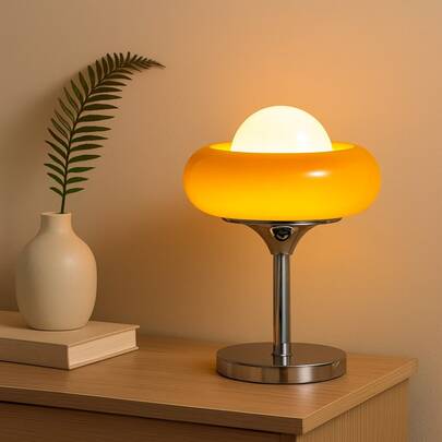 Designer Sculptural Thick Glass Table Lamp With Architectural Oversized Dome Shade, Solid Heavy Base, Warm Ambient Accent Lighting For Contemporary Interior Styling