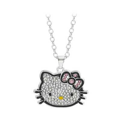 Sanrio 1pc Hello Kitty Crystal Pendant Necklace, Sparkling Silver Tone Rhinestone Charm Necklace With Cute Bow Decor, Fashionable Jewelry Gift For Girlfriend And Hello Kitty Fans