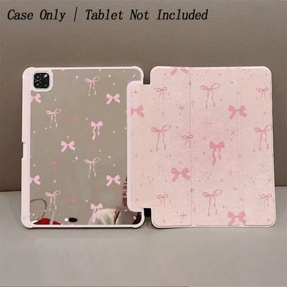 1pc Pink Bow & Star Flat Tablet Protective Case - Shiny Minimalist Sweet Style, Tri-Fold Stand Shock-Proof Protective Cover With Pencil Slot, Suitable For IPad, IPad Air 13(M3 2025), IPad Air 11(M3 2025), IPad 11(A16 2025), Supports Auto Wake/Sleep Function