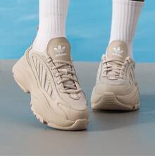 Adidas Originals OZGAIA 经典复古网眼低帮休闲厚底运动鞋，女款 - 杏灰色 - 查看 6