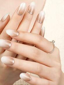 一盒20片装，天然持久，经典情人节DIY杏色渐变银边简约多色美甲凝胶贴纸，易于佩戴和卸除，UV固化美甲凝胶贴纸，适用于长指甲 - 彩色 - 查看 5