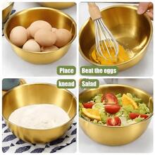3 peças/1 peça Tigelas de Mistura de Aço Inoxidável Dourado com Marcas de Medição, Adequadas para Salada, Frutas, Massa, Fácil de Limpar, Tema de Feriado, Uso ao Ar Livre, Superfície de Metal Escovado, Tamanho Redondo 6,69", 7,48", 8,66" - Dourado - Visão 6
