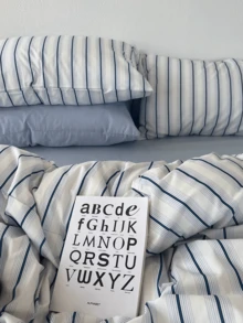 3 件套 100% 纯棉北欧简约条纹棉床上用品套装，2 个枕套 + 1 个羽绒被套 - 彩色 - 查看 4