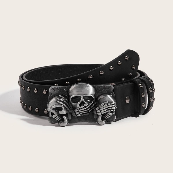 1pc Unisex Punk Dark Y2K Streetwear Skeleton & Devil Print Fashion Belt, Gothic Style Dark Skull Fashionable Accessory, Suitable For Casual, Festivals, Parties, Adjustable For Autumn/Winter, Fits Teens, Young Adults, Men, Casual, Outdoor, Sports, Vacation, Graduation Gift, Birthday, Daily Wear