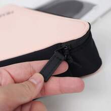 Prada BEAUTY Triangle Cosmetic Case, Makeup Bag, Pink Smooth Material With Black Trim And Black Zipper, Travel Makeup Pouch - Black and Pink - View 2