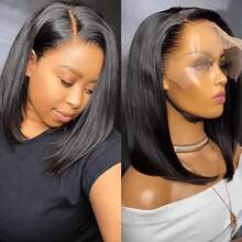 200% 密度长直发 5*5 蕾丝前假发，带婴儿发 - 34 英寸预拉直预熨烫预剪蕾丝前假发，无胶混纺假发 - 混纺发由真人前额发与合成纤维和蛋白质丝混合制成 - 即戴即走的直发波波头假发，8-14 英寸 - 真人发耳到耳预熨烫预剪透明高清蕾丝闭合假发 - 巴西原生人发前额假发，适合所有人 - 自然色&黑色系 - 查看 4