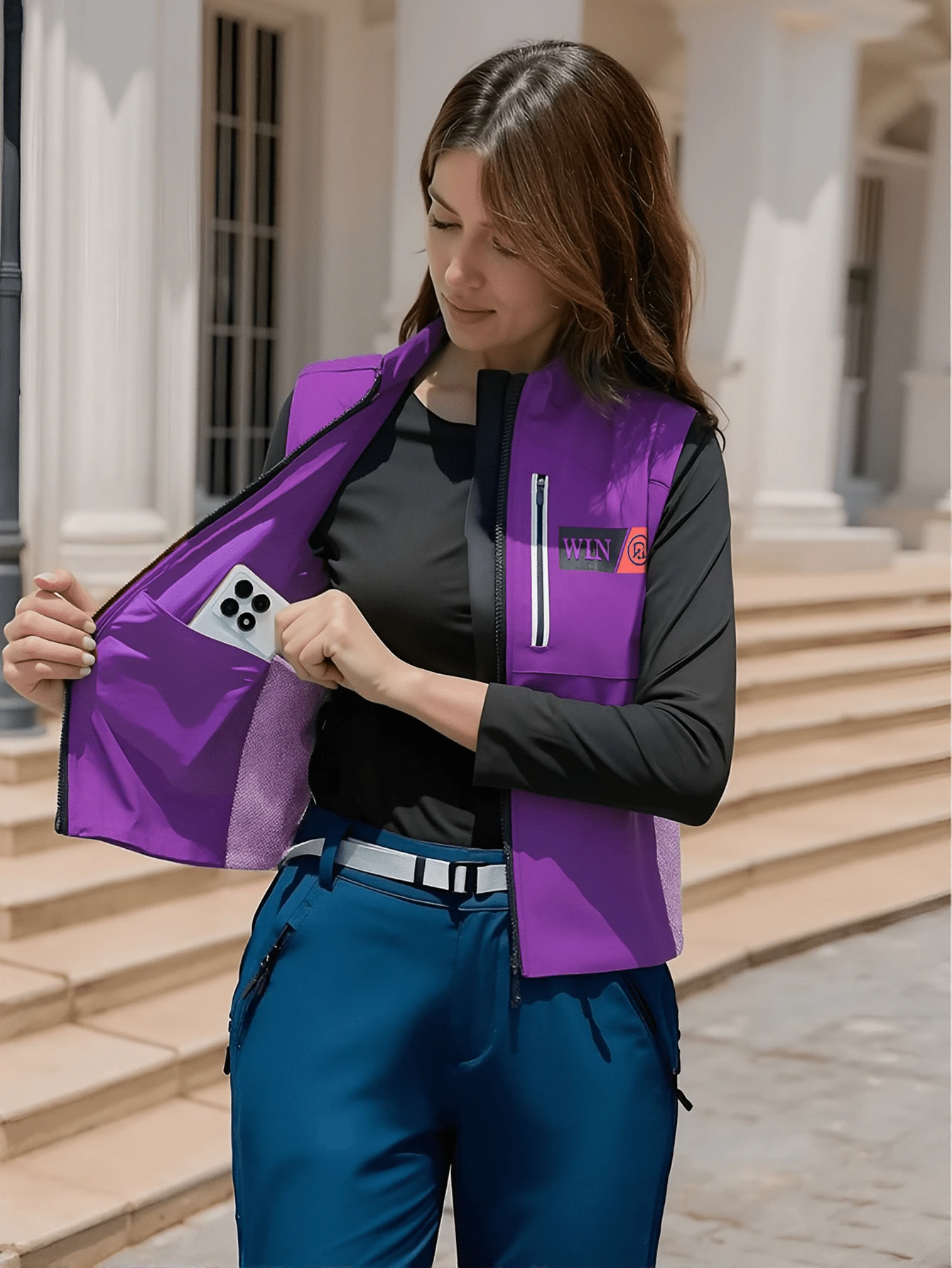 RANMEI 骑行背心，速干透气面料骑行上衣，钓鱼保暖外套 - 紫色 - 查看 1