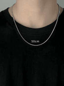 1pc Stainless Steel Chain Necklace, Daily Wear For Men - Silver - View 8