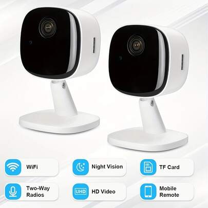 1-2pcs 1080P Full HD WiFi Smart Mini Home Camera, Night Vision Function, Voice Intercom Function, Motion Detection Alarm And Remote Mobile Viewing Function, USB Power Supply Battery-Free Design-Fashionable White Camera, Suitable For Indoor, Outdoor, Home And Office Use, Small And Portable.