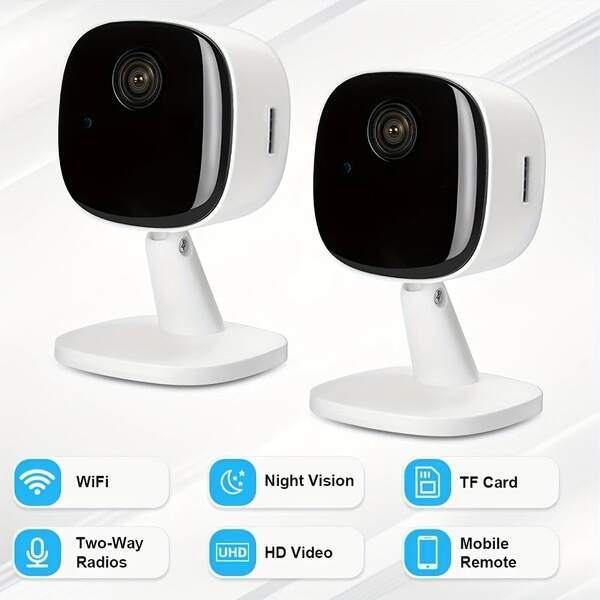 1-2 piezas Cámara de doméstica mini Full HD 1080P WiFi inteligente, con función de visión nocturna, intercomunicador de voz, alarma de detección de movimiento y función de visualización remota móvil, diseño sin batería con alimentación USB, cámara blanca elegante, adecuada para uso en interiores, exteriores, hogar y oficina, pequeña y portátil.
