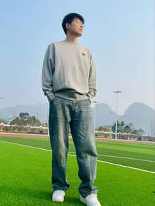 Nike Sportswear Essentials 系列 撞色Logo休閒運動圓領刺繡套頭衛衣 男款 灰色 - 灰色 - 查看 5