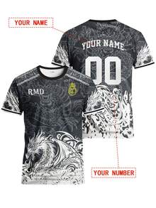 Customized La Liga Men's Football Jersey, Comfortable Round Neck Sports Sweatshirt, Suitable For Football Training, Casual Wear, And Gift - Black and White - View 9