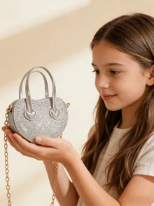 New Sequin Heart Mini Handbag For Girls, Fashion Princess Style Tote Bag, Holiday Gift, Crossbody & Top Handle 2-In-1 Mini Purse For Little Girls, Gold & Silver - Multicolor - View 1
