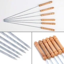 12 PCS Skewers For Grilling, Kabob Skewers With Wood Handle, Reusable BBQ Barbecue Sticks For Marshmallow, Hot Dog, Meat, Vegetable, Camping Cookware Grill Cooking, 11.7" (Including Handle) - A - View 3