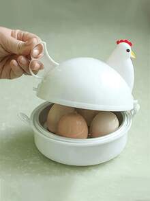 1Pc Chicken Shaped Microwave Egg Cooker, Plastic Boiler Steamer With 4 Egg Capacity, Fast Egg Cooker, Hard And Soft Boiled Egg Machine, Food Mini Egg Poaching Container - Multicolor - View 7