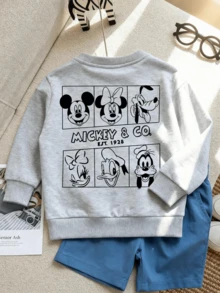 Disney Mickey Mouse Friends Line Pattern Printed, Soft And Warm Boys' Hoodie, Suitable For Boys' Daily Wear, Parent-Child Outings And Other Scenarios. - 灰色 - 查看 3