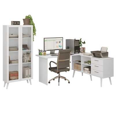  Escritorio en L con Armario con Vidrio Madesa Blanco