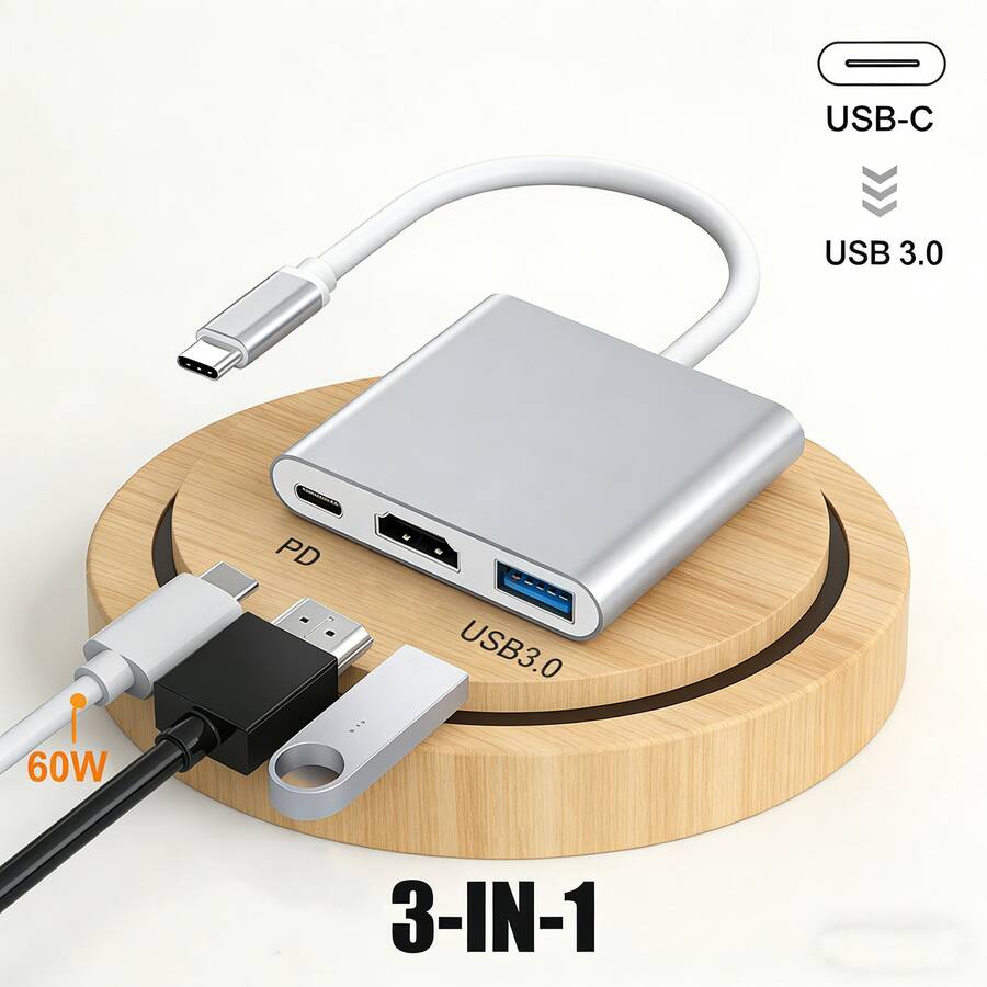 三合一多功能 USB-C 3.1 高速适配器 | USB-C 3.1 高速传输 + 即插即用零延迟 | 兼容 Apple 15/16/17 系列 + S23 Ultra + 台式机/笔记本电脑 | 办公扩展/娱乐镜像双模式，必备的 3C 数字扩展工具 - 彩色 - 查看 1