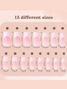 150片装矩形美甲贴纸，粉白渐变软胶美甲贴，肤色与白色渐变，可DIY美甲，简约百搭风格，15种尺寸，适合女性美甲用品 - 粉色 - 查看 6
