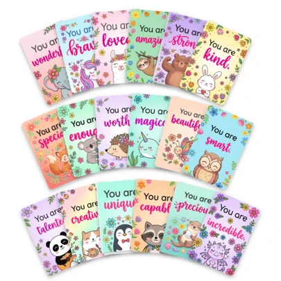 18pcs Positive Lunch Box Notes - Affirmative Cards With Encouraging Messages Suitable For Teens & Adults, Positive Uplifting Notes For School, Office Or Home, Cute Animal Graphics