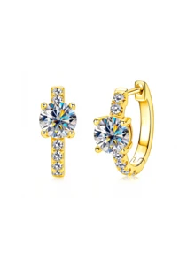 925 Sterling Silver Cubic Zirconia Earrings, Hypoallergenic Classic Elegant Wedding Engagement Gift Box - White Diamond Gold - View 2