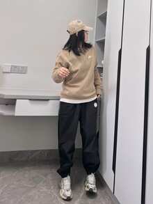 Nike Swoosh 透氣圓領套頭長袖衛衣 男款 卡其色 - 卡其色 - 查看 9