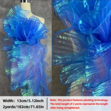 2 Tamaños de Tela de Gasa Degradada de Sirena con Volante, Plisado 3D de Organza | Encaje Grande Recorte de Tela | Dobladillo de Falda DIY/Envolver Ramo/Decoración Floral DIY/Tocado/Recorte de Vestido de Noche | Tela de Vestuario de Escenario - azul real - Ver 12