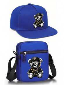 1pc/2pcs Hip Hop Bear Print Men's Baseball Cap And Crossbody Bag Set, Street Fashion Outdoor Sports Unisex Baseball Cap Flat Brim Hat And Shoulder Bag, Adjustable, Gift For Yourself Or Friends - 彩色 - 查看 8