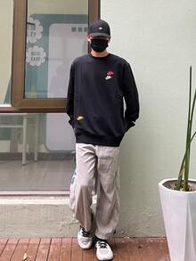 Nike Sportswear Essentials 系列 撞色Logo休閒運動圓領刺繡套頭衛衣 男款 黑色 - 黑色 - 查看 5